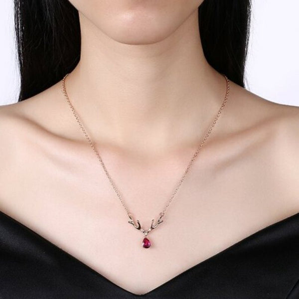 Necklaces & Pendants Christmas Zircon Necklace 18 Inch Antler Fashion Rose Gold