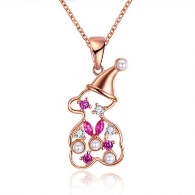 Christmas Zircon Necklace Snowman Rose Gold