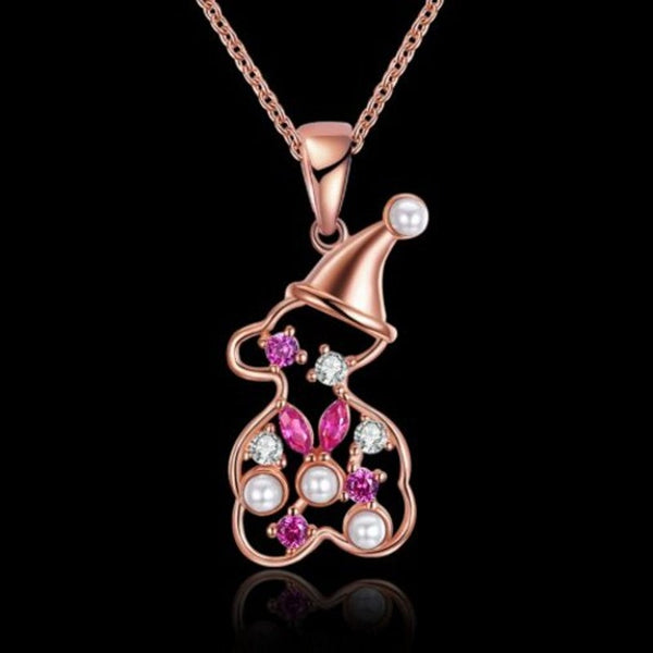 Christmas Zircon Necklace Snowman Rose Gold