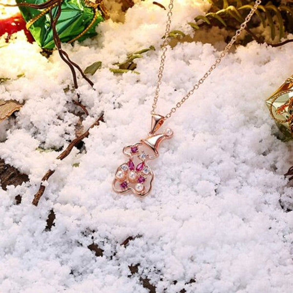 Christmas Zircon Necklace Snowman Rose Gold