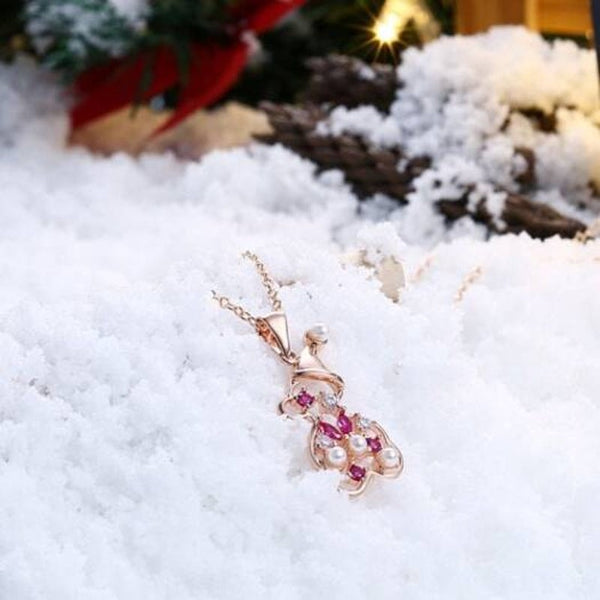 Christmas Zircon Necklace Snowman Rose Gold