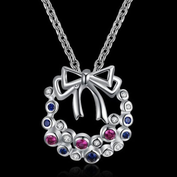 Necklaces & Pendants Christmas Zircon Necklace With A Bow Silver