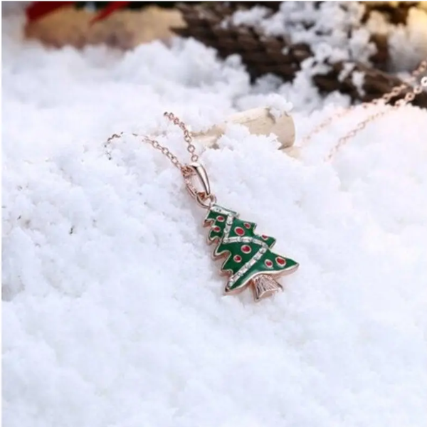 Christmas Dripping Oil Tree Necklace White / Rose Gold
