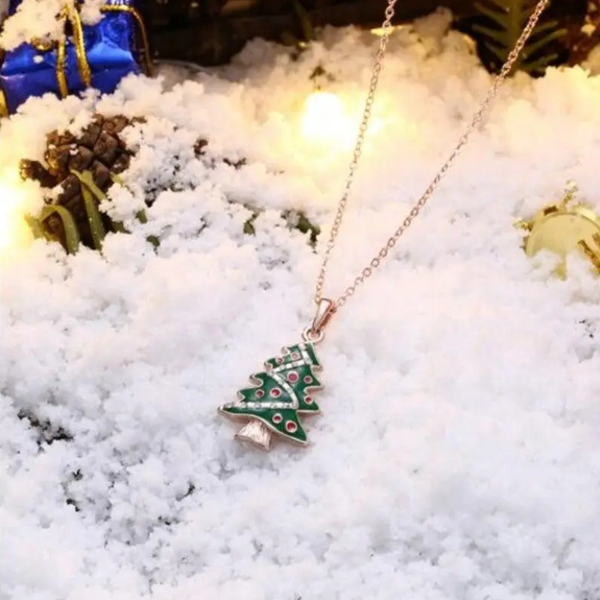 Christmas Dripping Oil Tree Necklace White / Rose Gold