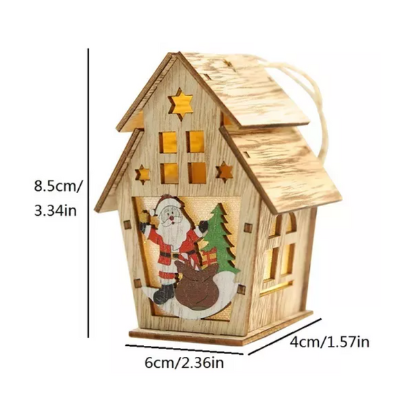 Seasonal Decorations 2Pcs Christmas Assembled Wooden Light Cabin Ornaments Double Layer Santa Claus