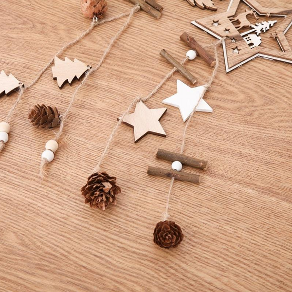 Seasonal Decorations Wooden Christmas Ornaments Pine Cone Pendant Decorations