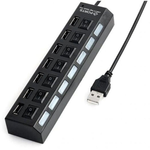 USB Cables, Hubs & Adapters Cool 7 Ports Usb 2.0 Hub Adapter With Independent Switch Black