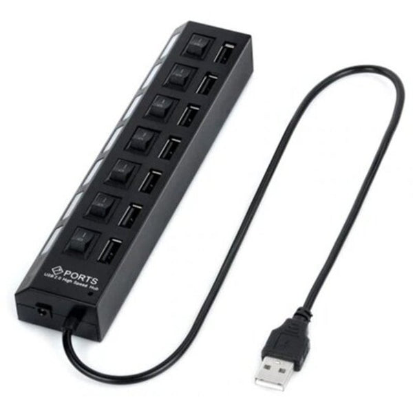 USB Cables, Hubs & Adapters Cool 7 Ports Usb 2.0 Hub Adapter With Independent Switch Black