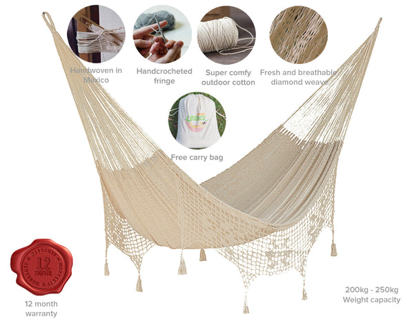 Hammocks Mayan Legacy Outdoor Undercover Cotton Hammock With Hand Crocheted Tassels King Size Marble