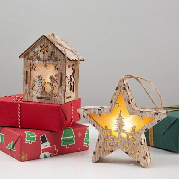 Creative Christmas Led Lights Old Snowman Cabin Lamp Pendant Ornament Triangle Man