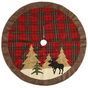 Creative Christmas Series Plaid Print Applique Mat Round Xmas Tree Decoration Floor Pad Multi