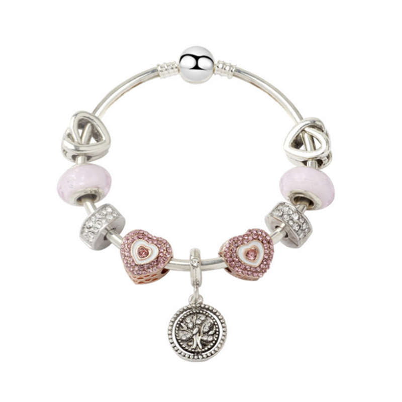 Creative Fashion Pink Life Tree Love Bracelet Glass Bead