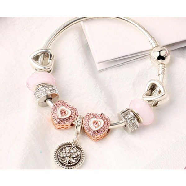 Creative Fashion Pink Life Tree Love Bracelet Glass Bead