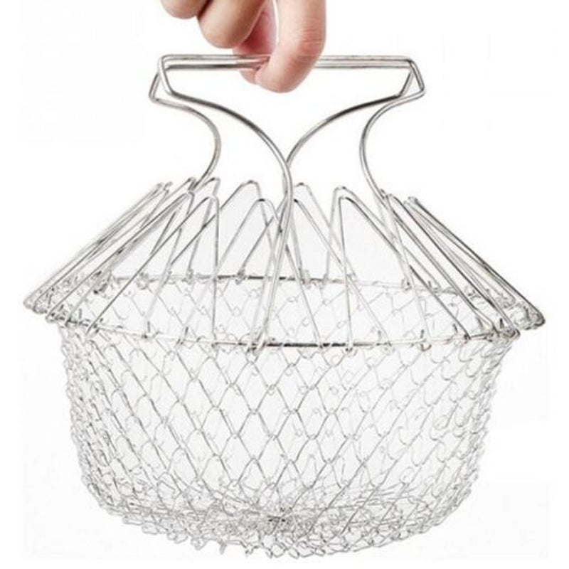 Fryers Creative Foldable Stainless Fried Basket For Kitchen Silver