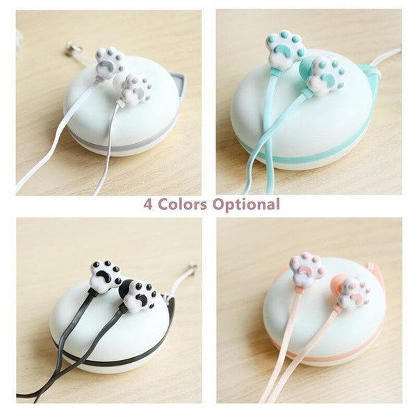 Creative Kitten Claw In Ear Headphones Cute Girls With Beautiful Storage Box Student Cartoon Blue 3