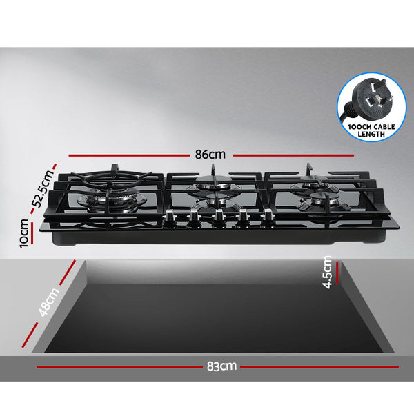 Cooktops Devanti Gas Cooktop 90Cm 5 Burner Stove Hob Cooker Kitchen Ng Lpg Black Glass