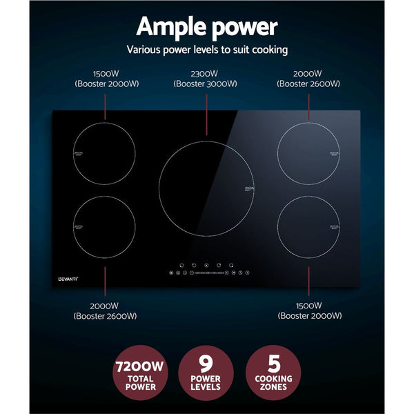 Cooktops Devanti Induction Cooktop 90Cm Electric Cooker Ceramic 5 Zones Stove Hot Plate