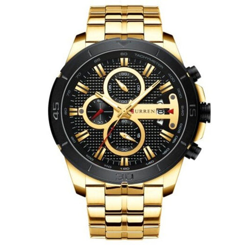 Watches 8337 Men's Watch Six Pin Multifunction Quartz Calendar Steel Band Gold