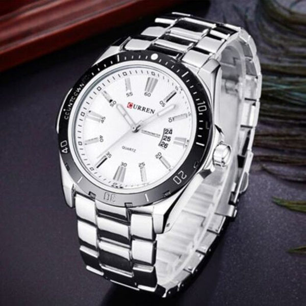 Watches Men's Fashion And Casual Simple Quartz Sport Wrist Watch Silver