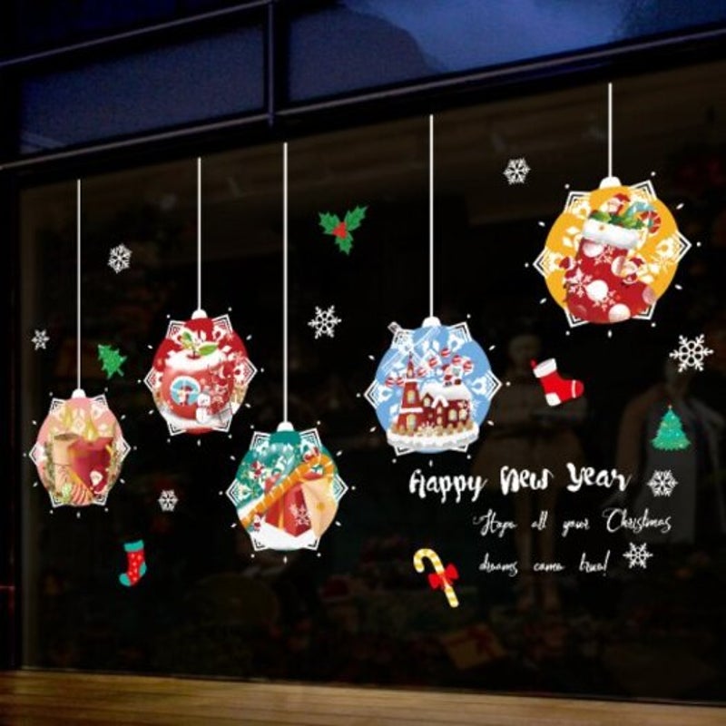 Seasonal Decorations Cute Christmas Gift Ball Eve Decoration Door Sticker Background Multi A 45X60cm