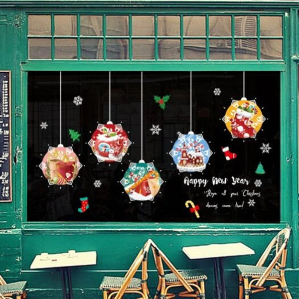 Seasonal Decorations Cute Christmas Gift Ball Eve Decoration Door Sticker Background Multi A 45X60cm