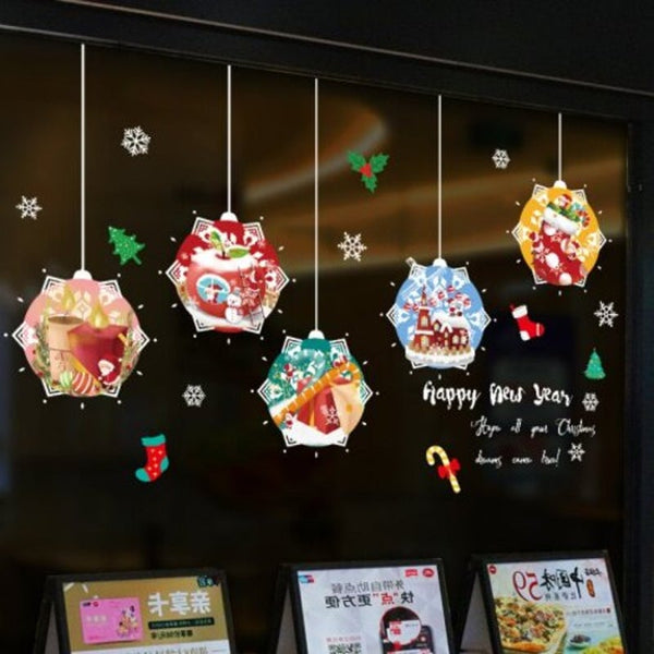 Seasonal Decorations Cute Christmas Gift Ball Eve Decoration Door Sticker Background Multi A 45X60cm