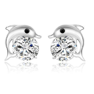 Cute Lovely Dolphin Earrings Cubic Zirconia Crystal Stud