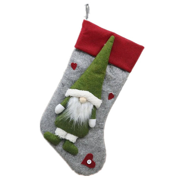 Seasonal Decorations Cute No Face Doll Shape Christmas Stocking Hanging Bag Grey Socks