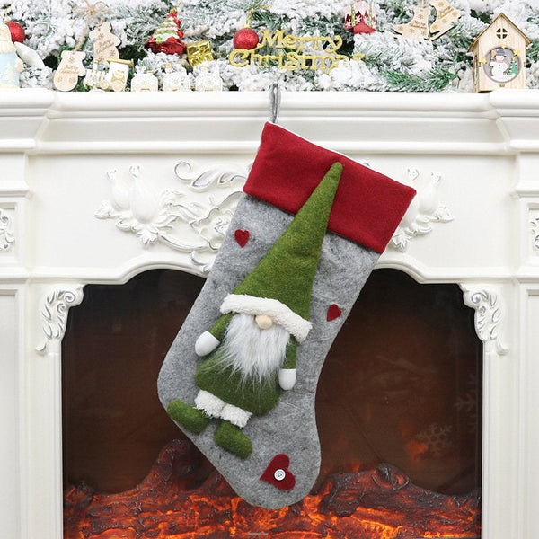 Seasonal Decorations Cute No Face Doll Shape Christmas Stocking Hanging Bag Grey Socks