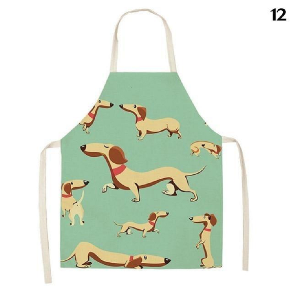 Aprons Cute Dog Printed Cotton Linen Kitchen Apron