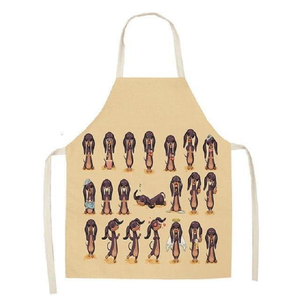 Aprons Cute Dog Printed Cotton Linen Kitchen Apron