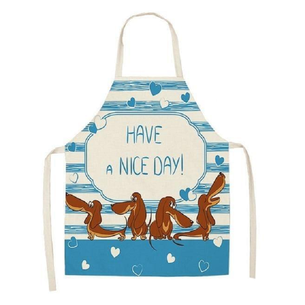 Aprons Cute Dog Printed Cotton Linen Kitchen Apron