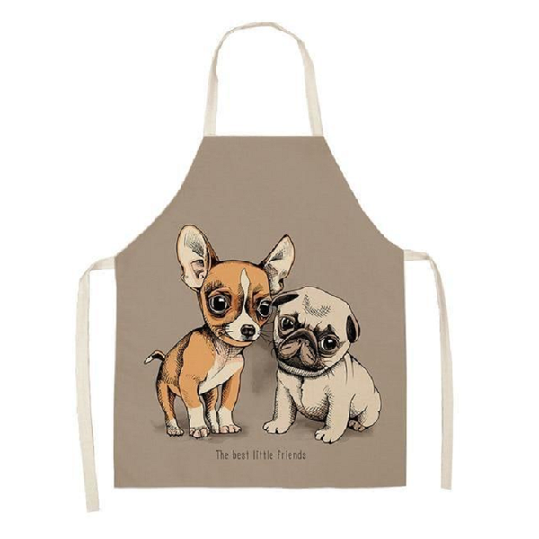 Aprons Cute Dog Printed Cotton Linen Kitchen Apron