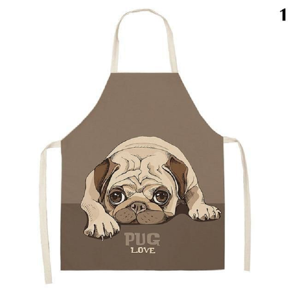 Aprons Cute Dog Printed Cotton Linen Kitchen Apron