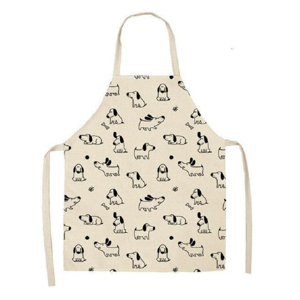 Aprons Cute Dog Printed Cotton Linen Kitchen Apron