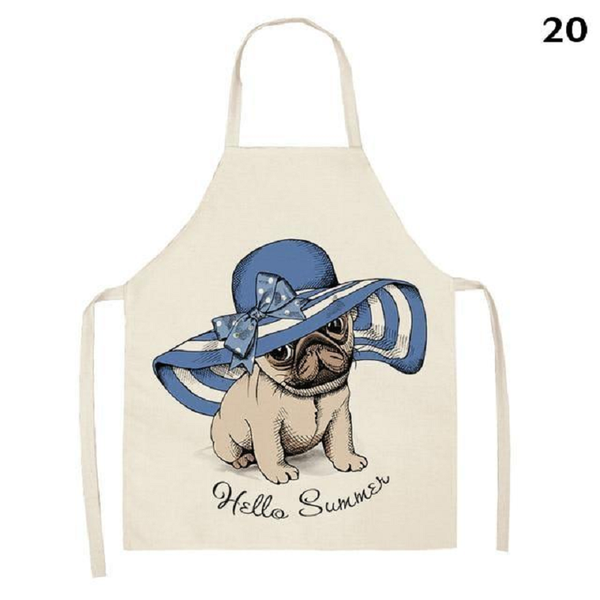 Aprons Cute Dog Printed Cotton Linen Kitchen Apron