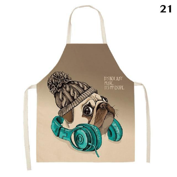 Aprons Cute Dog Printed Cotton Linen Kitchen Apron