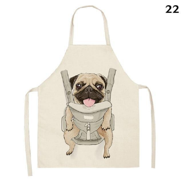 Aprons Cute Dog Printed Cotton Linen Kitchen Apron