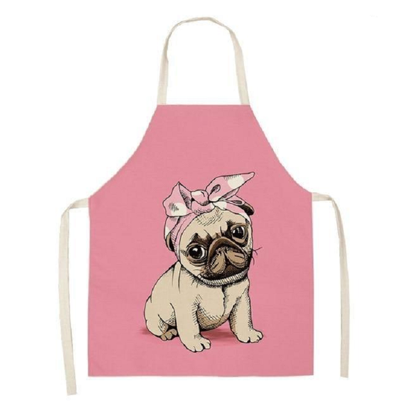 Aprons Cute Dog Printed Cotton Linen Kitchen Apron