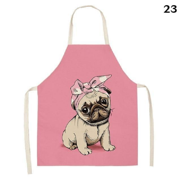 Aprons Cute Dog Printed Cotton Linen Kitchen Apron