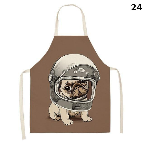 Aprons Cute Dog Printed Cotton Linen Kitchen Apron