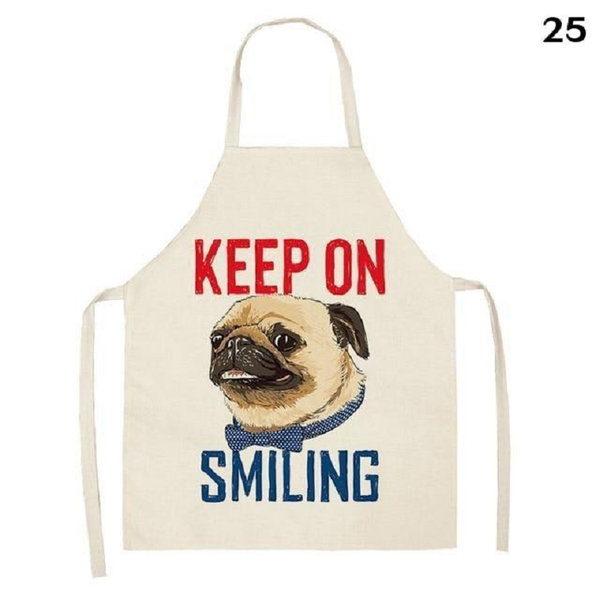 Aprons Cute Dog Printed Cotton Linen Kitchen Apron