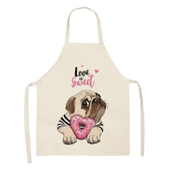 Aprons Cute Dog Printed Cotton Linen Kitchen Apron