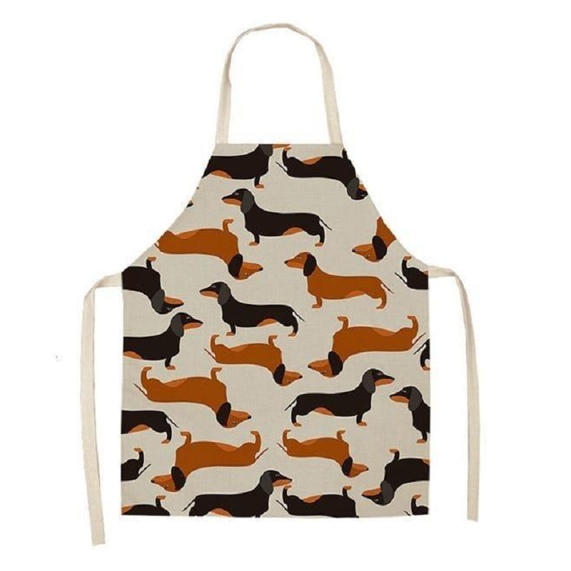 Aprons Cute Dog Printed Cotton Linen Kitchen Apron