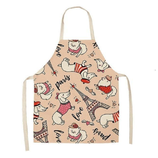 Aprons Cute Dog Printed Cotton Linen Kitchen Apron