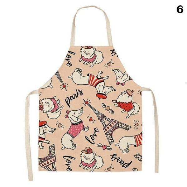 Aprons Cute Dog Printed Cotton Linen Kitchen Apron