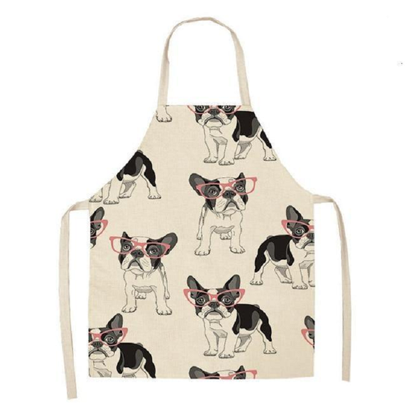 Aprons Cute Dog Printed Cotton Linen Kitchen Apron