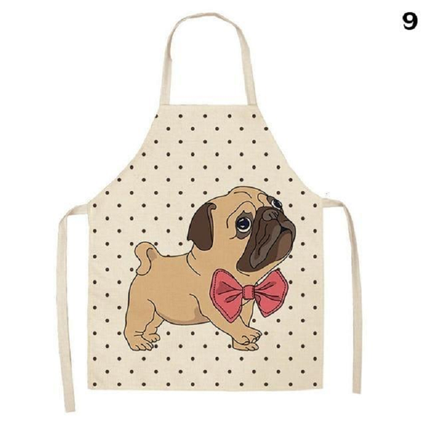 Aprons Cute Dog Printed Cotton Linen Kitchen Apron