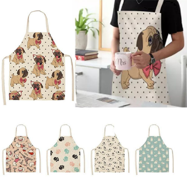 Aprons Cute Dog Printed Cotton Linen Kitchen Apron