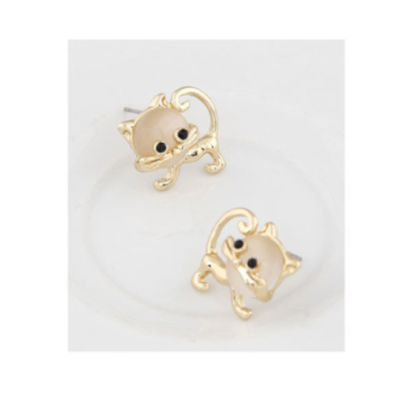 Earrings Cute Faux Opal Kitten Tiny Stud Golden